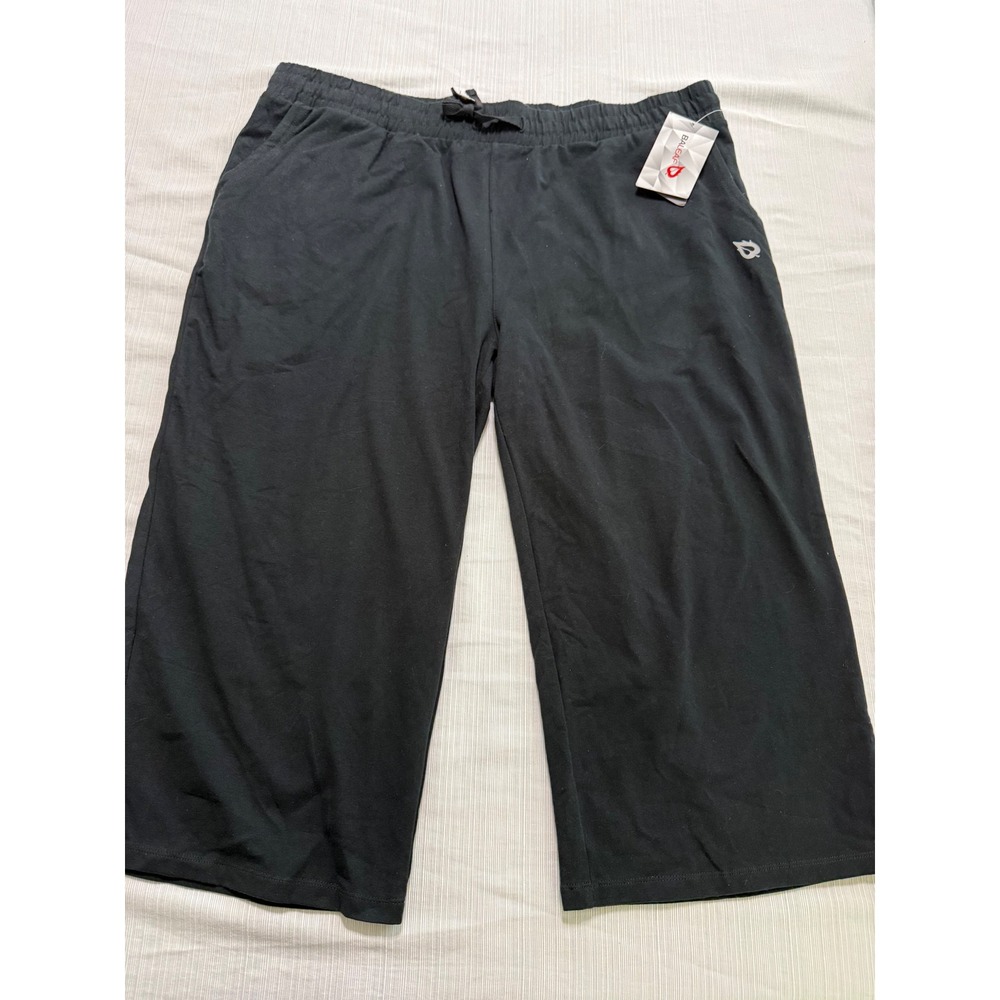 Baleaf Womens Black Cotton Blend Wide Leg Capri Pants Drawstring Pockets 3XL NEW